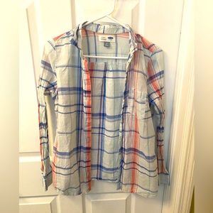 Old Navy pink and blue plaid blouse